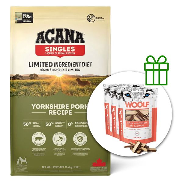 ACANA Singles Yorkshire Pork 11,4 kg + 3x poslastice GRATIS