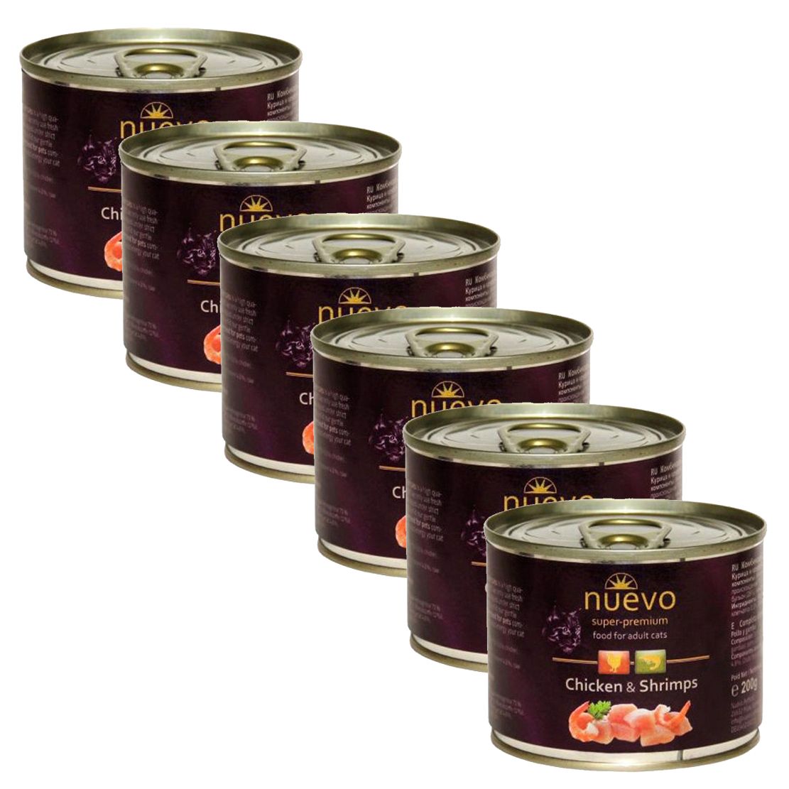 Konzerva NUEVO CAT Adult Chicken & Shrimps 6 x 200 g