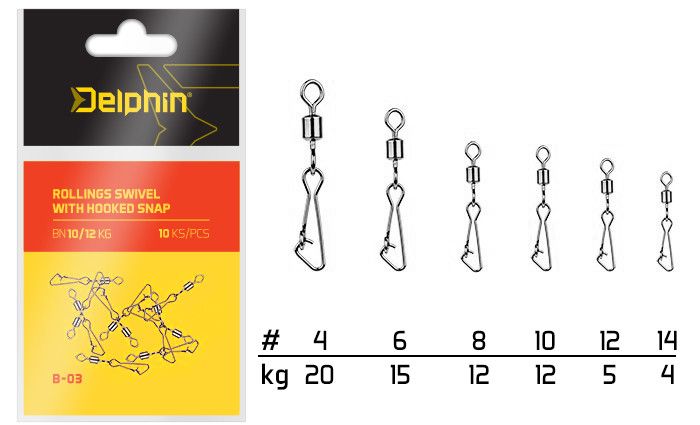 Delphin Rollings swivel with Hooked snap BN/12