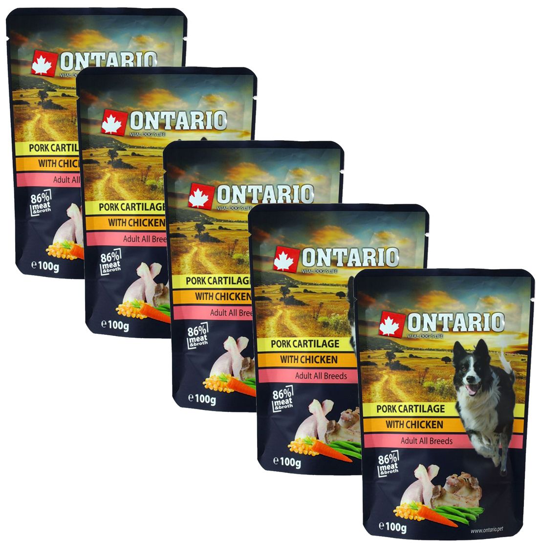 Vrećica ONTARIO DOG Pork cartilage with Chicken in broth 5 x 100 g
