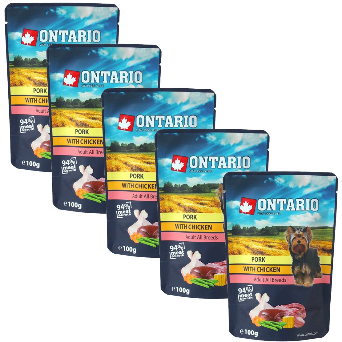 ONTARIO DOG Svinjetina s piletinom u juhi vrećica 5 x 100 g