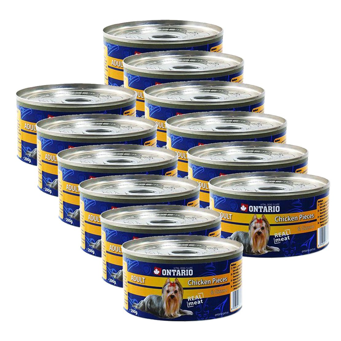 Konzerva ONTARIO Adult za psa, pileći komadi + želuci, 12 x 200g