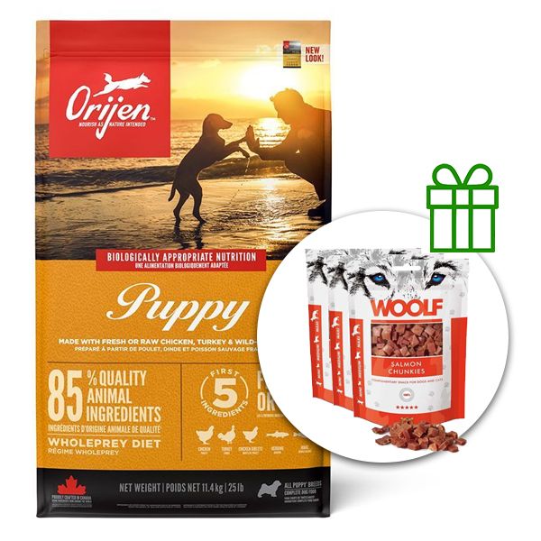 ORIJEN Puppy 11,4 kg + 3x poslastice GRATIS