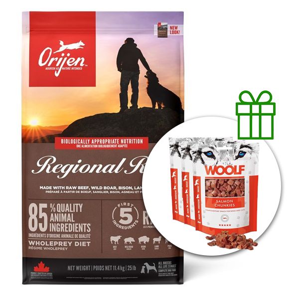 Orijen Regional Red Dog 11,4 kg + 3x poslastice GRATIS