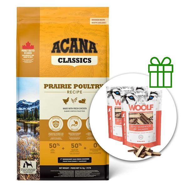 ACANA Classics Prairie Poultry 14,5 kg + 2x poslastice GRATIS