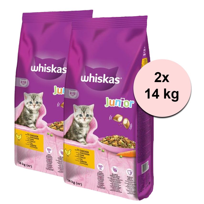 WHISKAS Junior s piletinom 2 x 14 kg