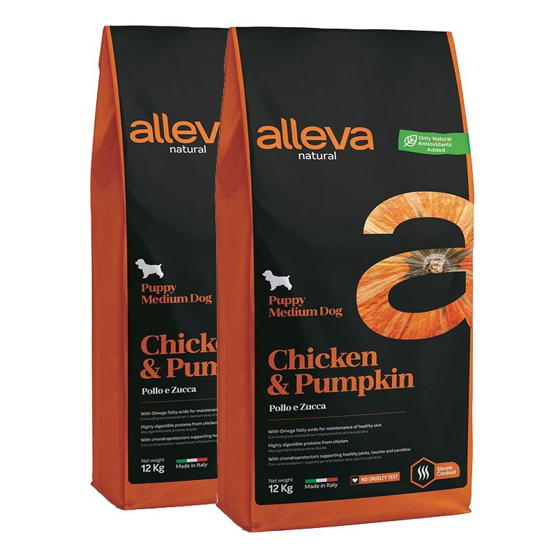 Alleva NATURAL dog chicken & pumpkin puppy medium 2 x 12 kg