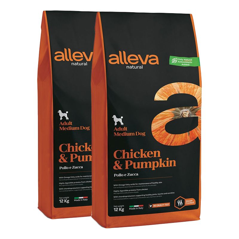 Alleva NATURAL dog chicken & pumpkin adult medium 2 x 12 kg