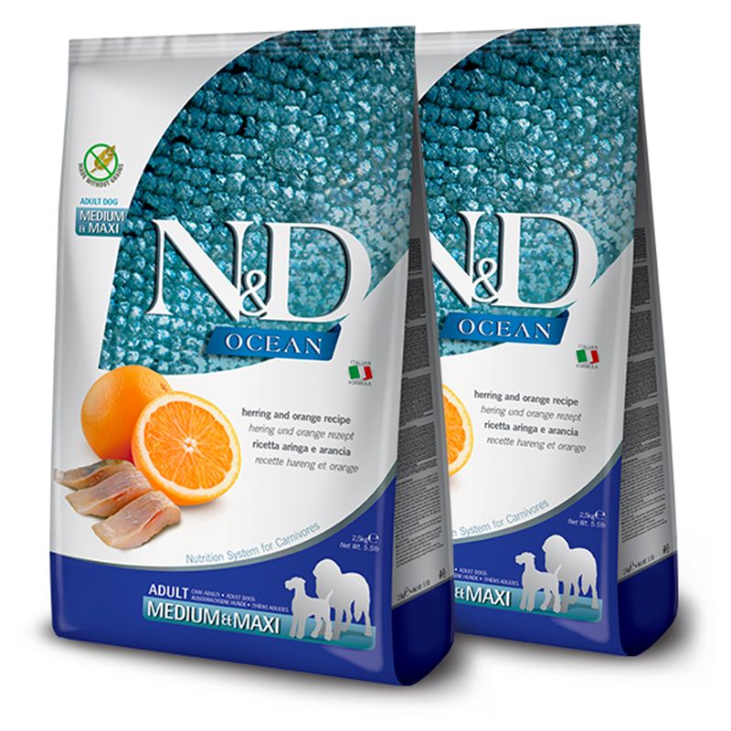 Farmina N&D dog OCEAN Adult Medium & Maxi Herring and Orange 2 x 12 kg