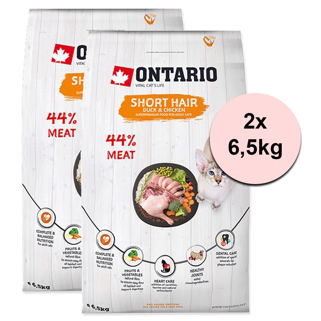 Ontario Cat Short Hair Duck & Chicken 2 x 6,5 kg