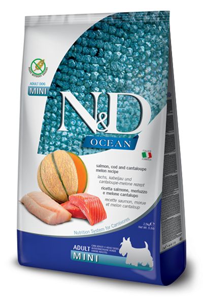 Farmina N&D dog OCEAN (GF) adult mini, losos, treska & melón 2,5 kg