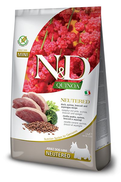 Farmina N&D dog QUINOA (GF) adult mini, kastrirani, patka, brokula & šparoga 0,8 kg