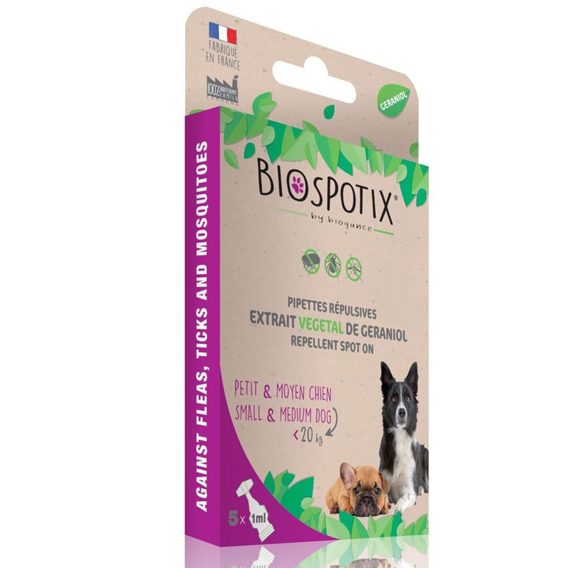 BIOGANCE Biospotix pas za pse S-M s repelentnim učinkom 5 x 1 ml (do 20 kg)