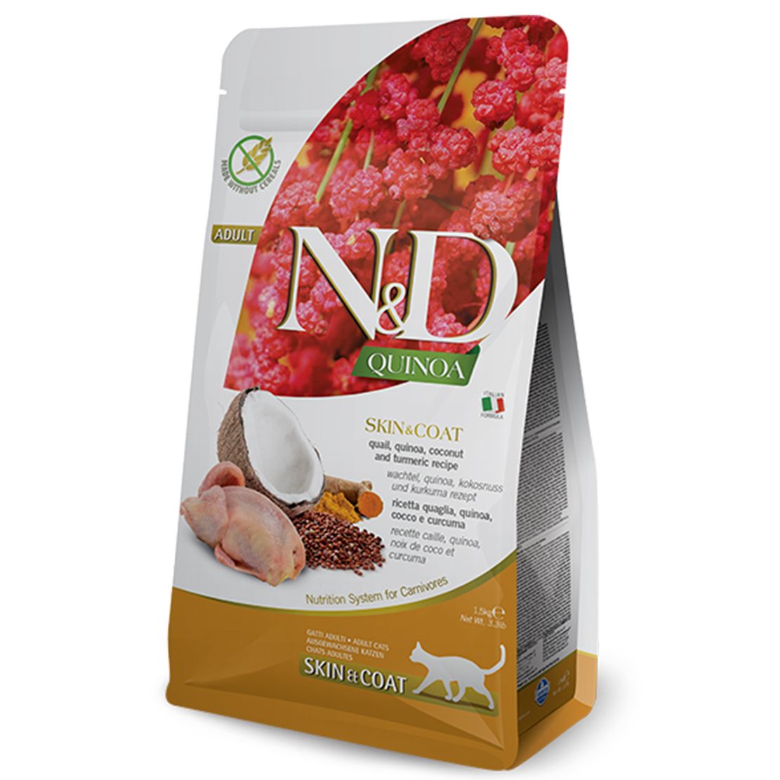 Farmina N&D cat QUINOA (GF) adult, skin & coat, quail & coconut 1,5 kg