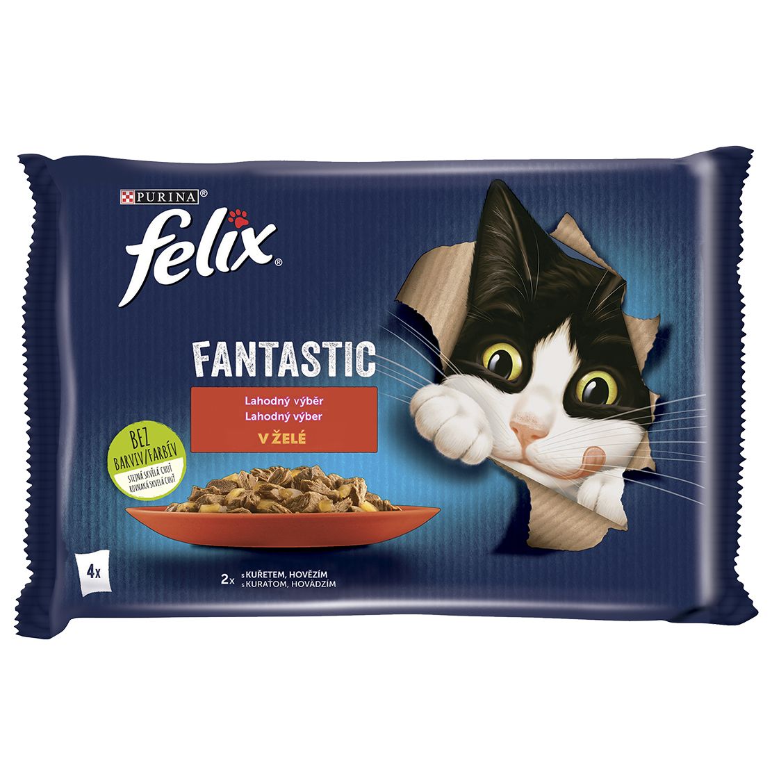Konzervi FELIX Fantastic s govedinom i piletinom u želeu 4 x 85 g