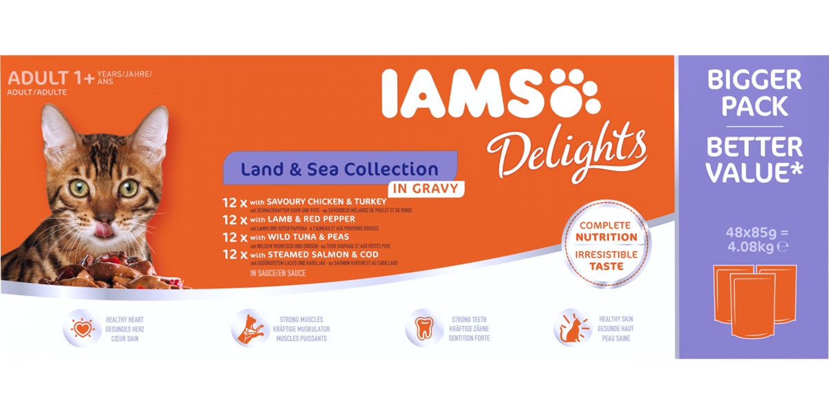 Iams Delights Kolekcija Kopno & More u umaku 48 x 85 g