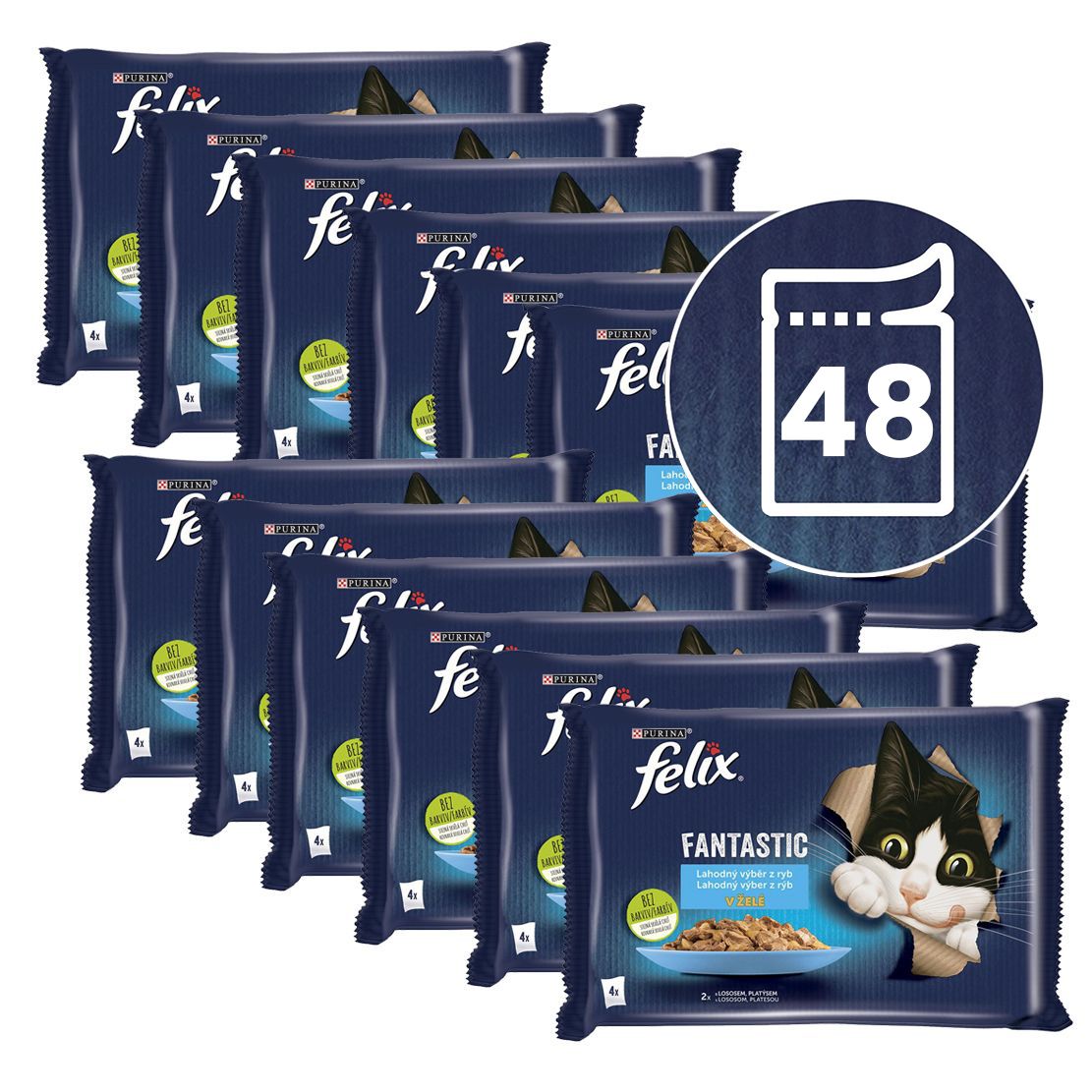 Kapsice FELIX Fantastic s lososom i platijom u želeu 48 x 85 g