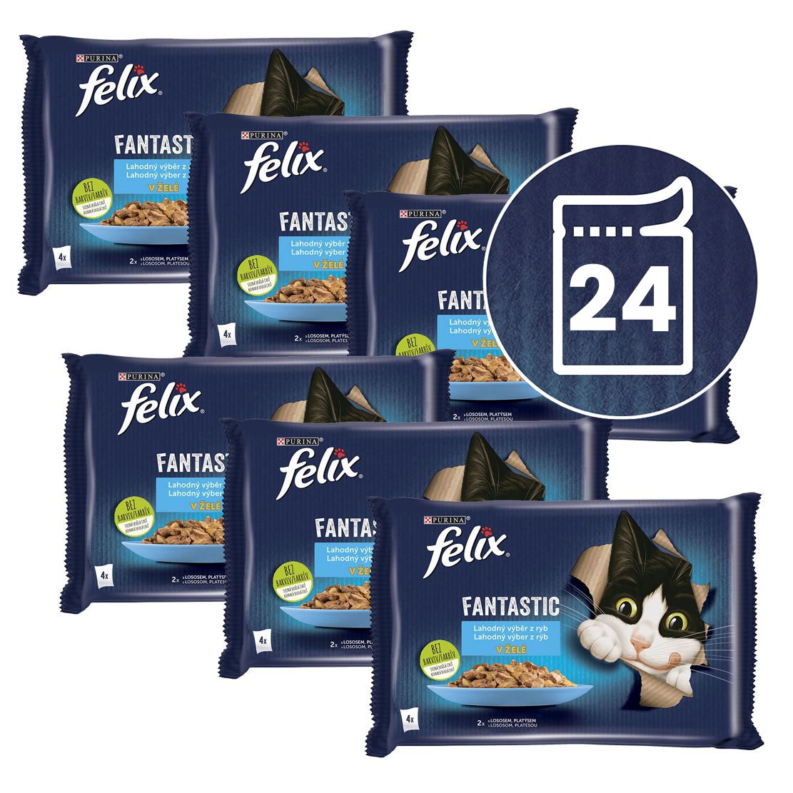 Kapsice FELIX Fantastic s lososom i platijom u želeu 24 x 85 g