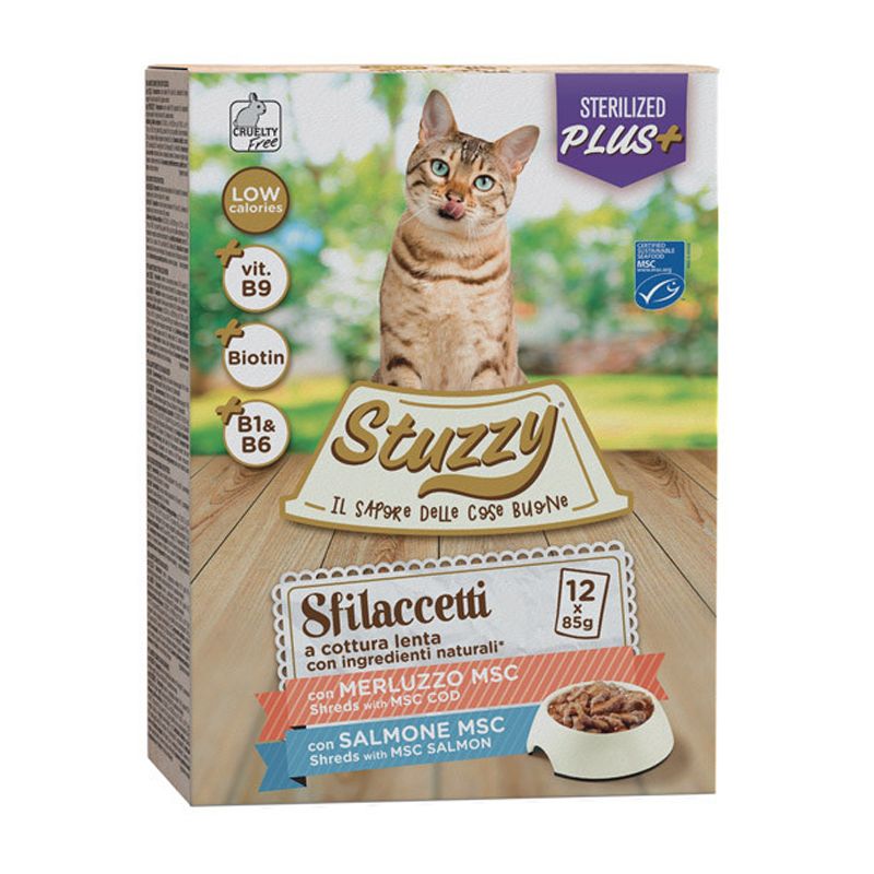 Stuzzy Cat Shreds MULTIPACK Sterilized komadići mesa od bakalara i lososa 12 x 85 g