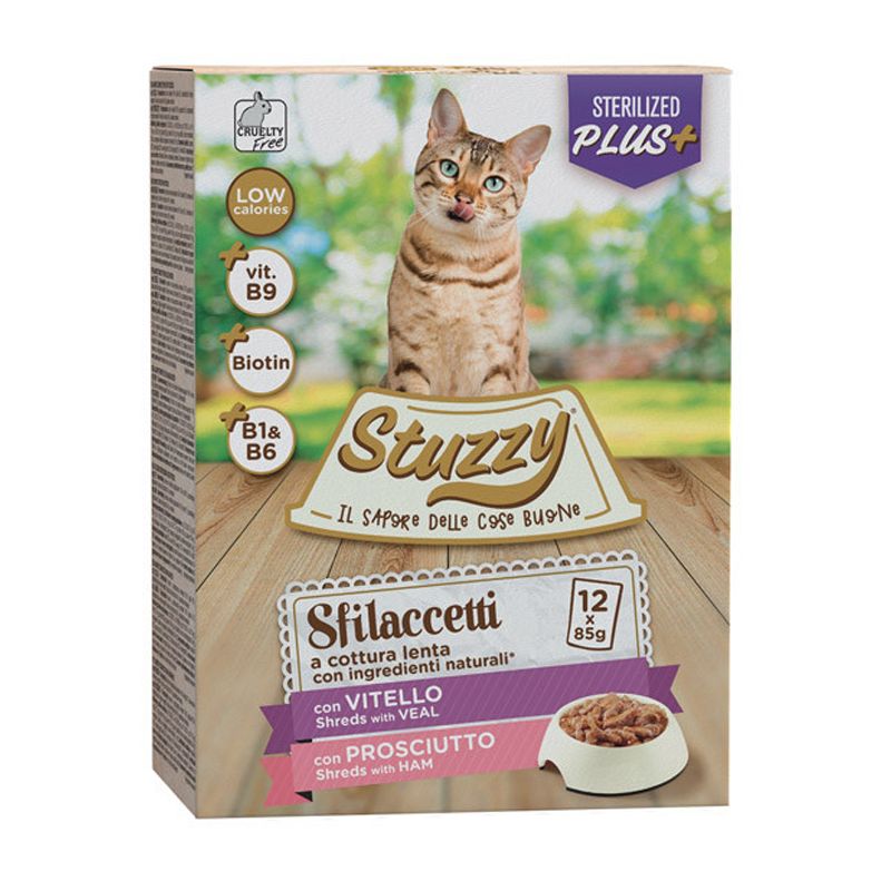 Stuzzy Cat Shreds MULTIPACK Sterilized trganje telećeg i svinjskog mesa 12 x 85 g