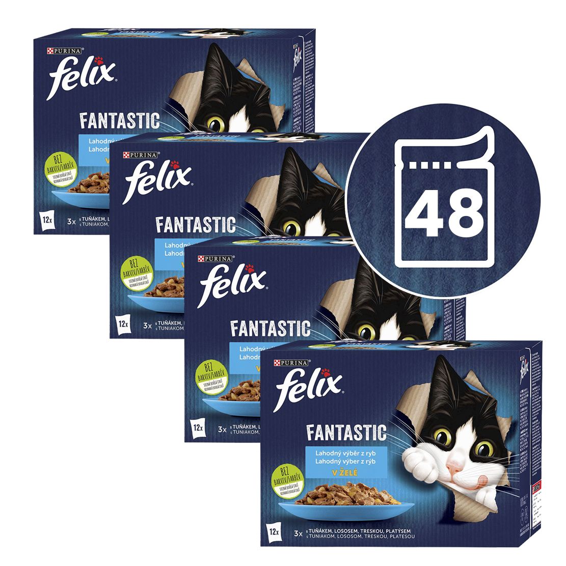 FELIX Fantastic izbor s lososom, plodovima mora, s tunom, s bakalarom 48 x 85 g