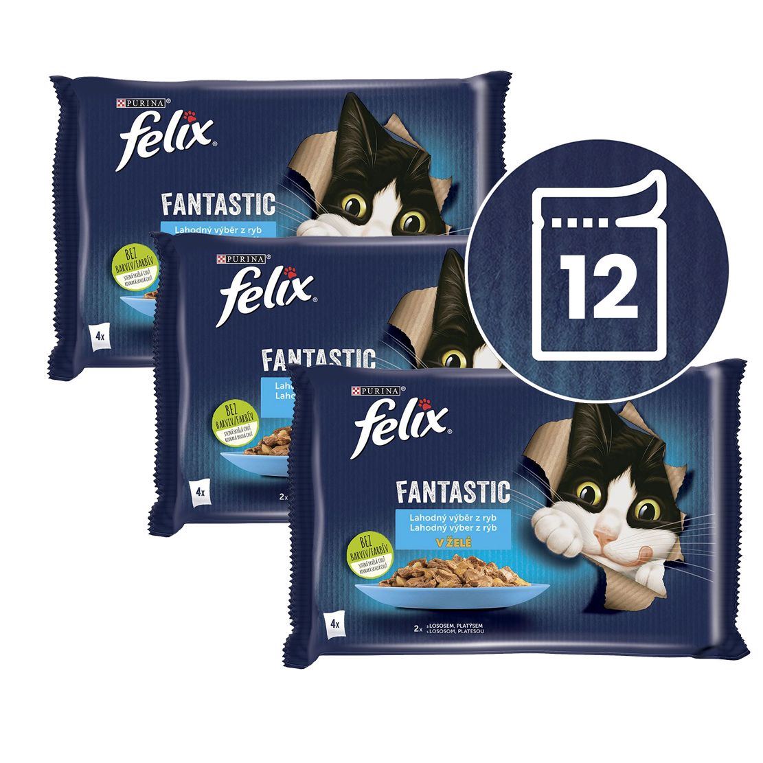 Kapsice FELIX Fantastic s lososom i platijom u želeu 12 x 85 g