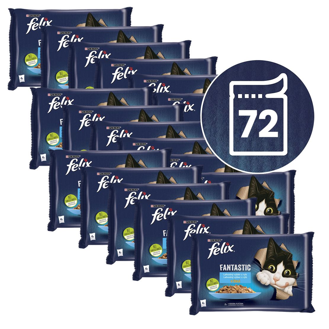 Kapsice FELIX Fantastic s lososom i platijom u želeu 72 x 85 g