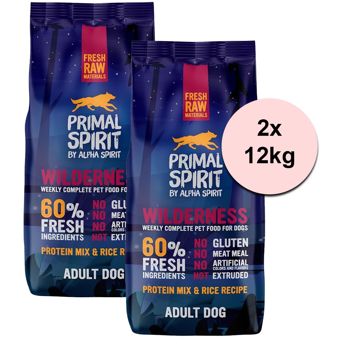 Primal Spirit Dog 60% Wilderness Dog - iberijska svinja 2 x 12kg