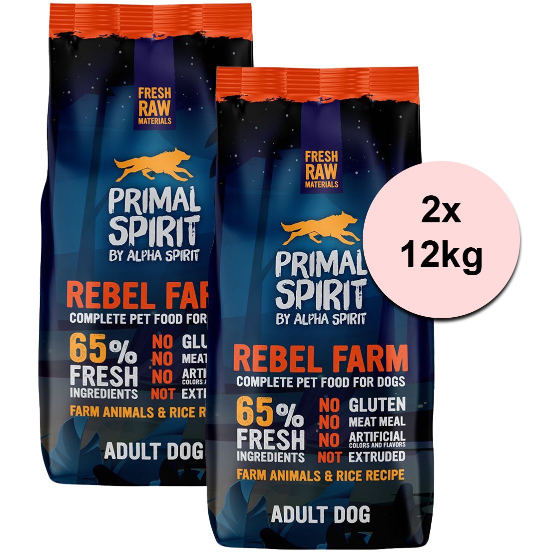 Primal Spirit Dog 65% Rebel Farm - piletina i riba 2 x 12kg