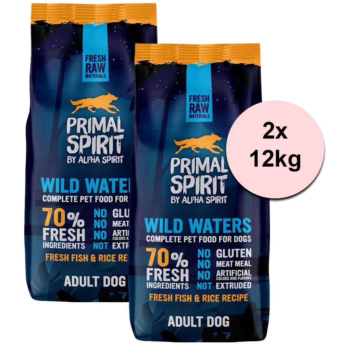 Primal Spirit Dog 70% Wild Waters – morské ribe 2 x 12kg