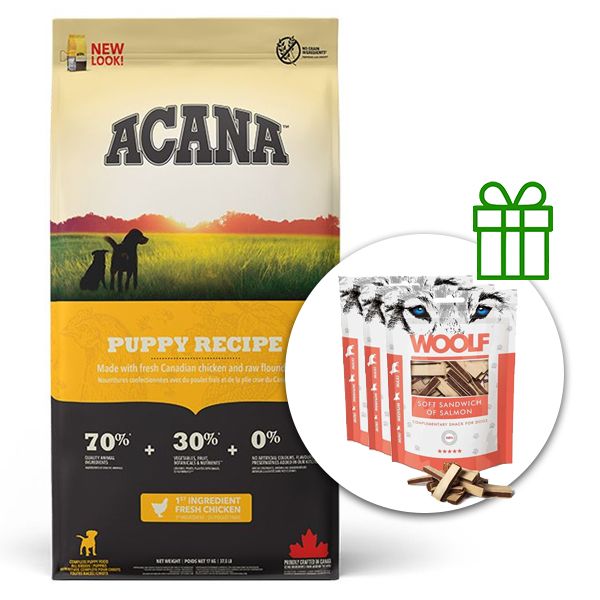 Acana Puppy Recipe 17 kg + 3x poslastice GRATIS