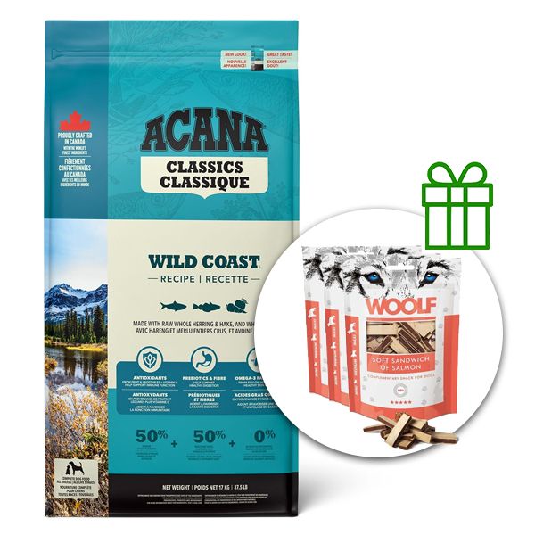 ACANA Classics Wild Coast Recipe 14,5 kg + 3x poslastice GRATIS