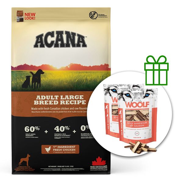 ACANA Odrasli Velike Rase Recept 11,4 kg + 2x poslastice GRATIS