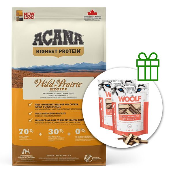 ACANA Wild Prairie Recipe 11,4 kg + 2x poslastice GRATIS