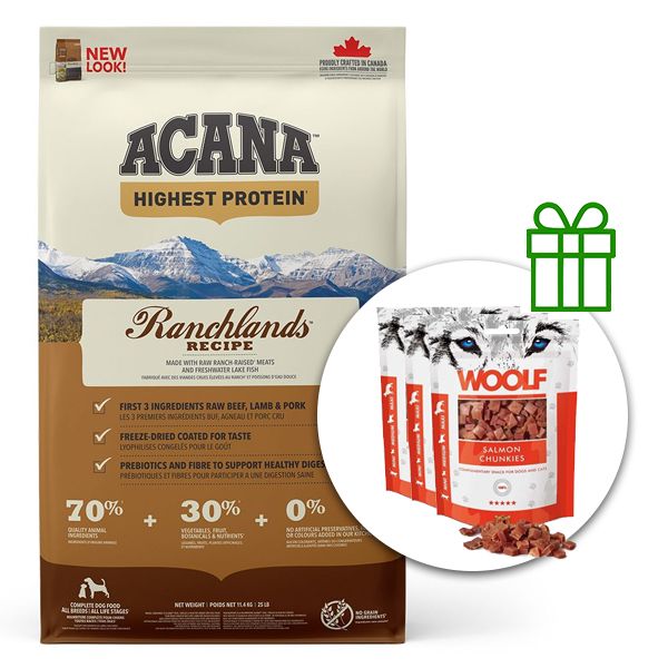 ACANA Ranchlands Recipe 11,4 kg + 3x poslastice GRATIS