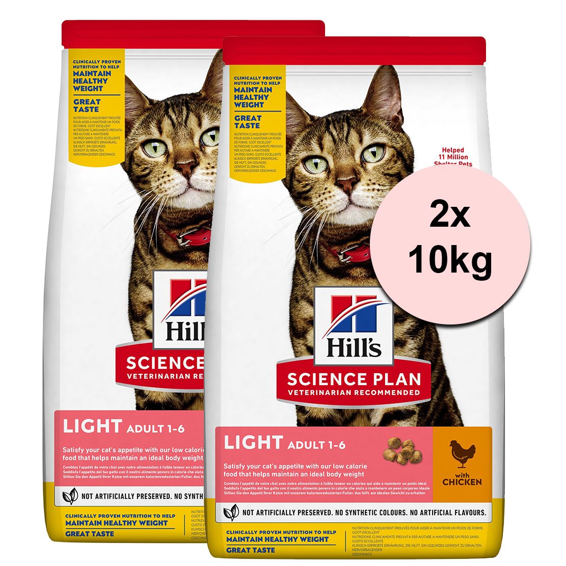 Hill's Science Plan Light suho krmivo za odrasle mačke s piletinom 2 x 10 kg