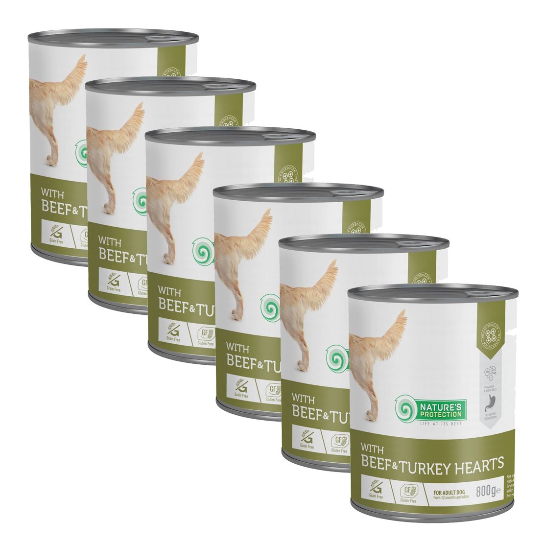 Natures Protection dog adult Beef & Turkey hearts 6 x 800 g