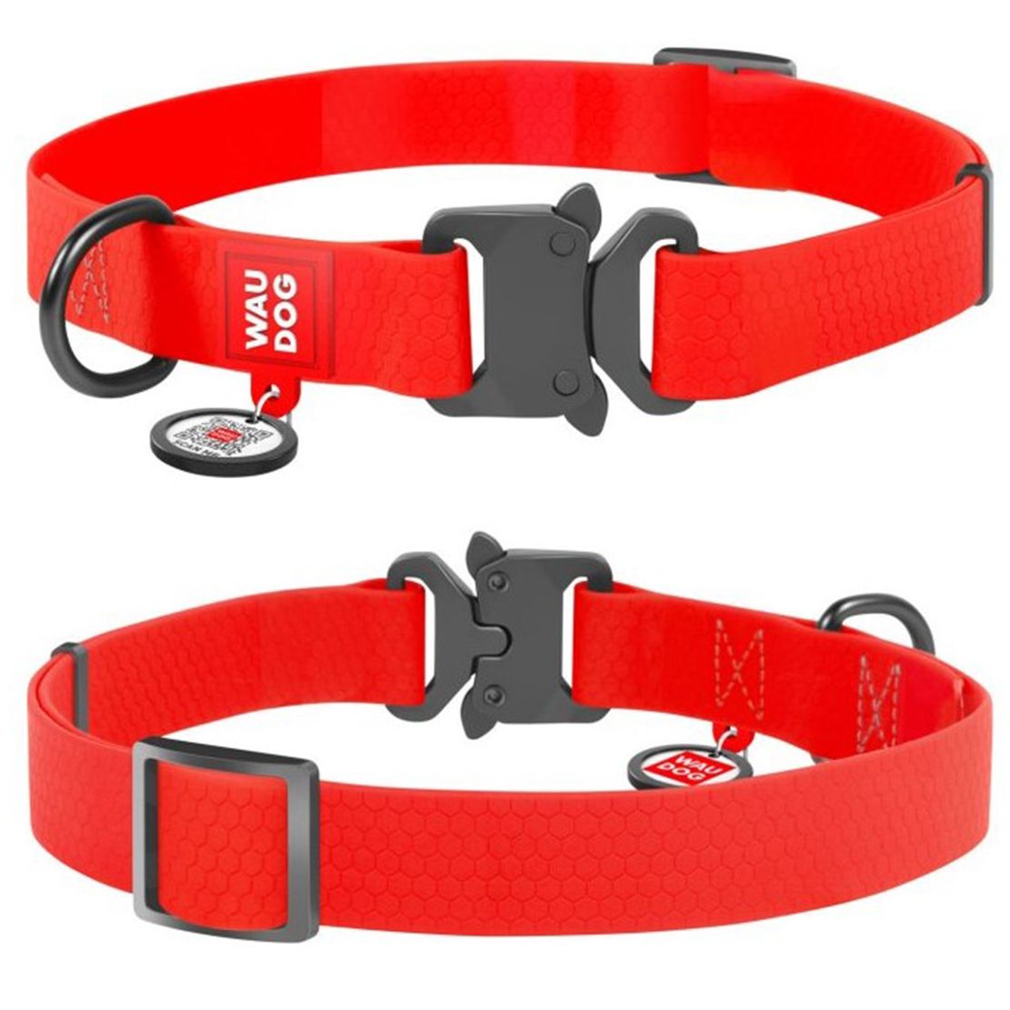 Ogrlica WAU DOG vodootporna - crvena 31-49 cm / 25 mm