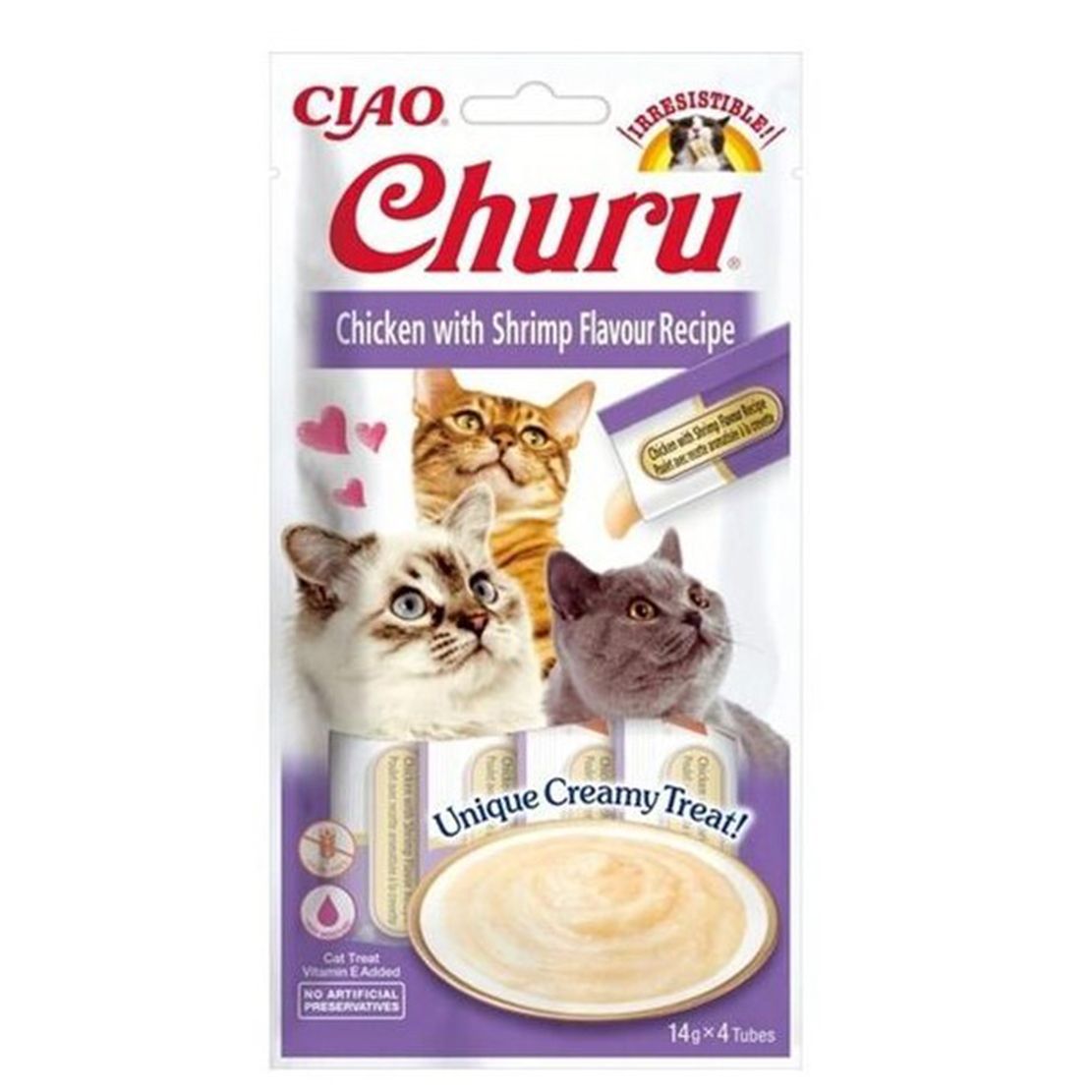 Inaba Churu Pyré cat piletina s kozicama 4 x 14 g