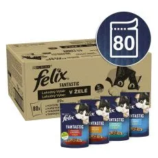 Vrečice FELIX Fantastic Multipack - s govedinom, piletinom, tunom i bakalarem u želeu 80 x 85 g