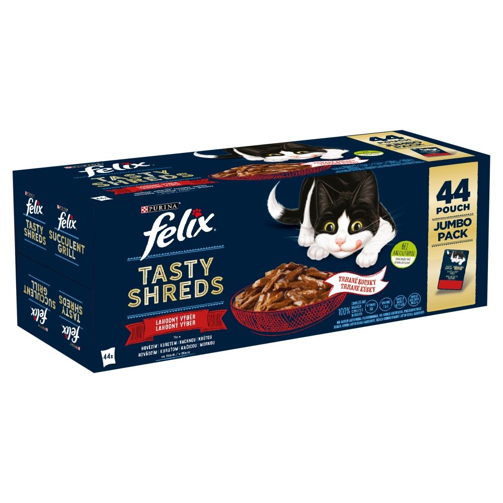FELIX TASTY SHREDS Multipack - s piletinom/govedinom/pačetinom/turkey u umaku 44 x 80 g