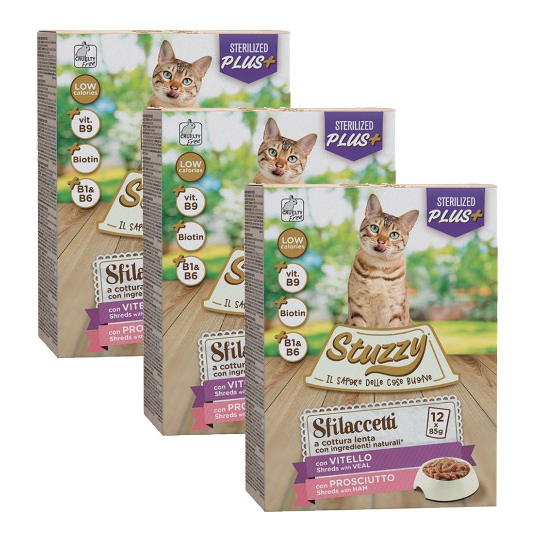 Stuzzy Cat Shreds MULTIPACK Sterilized trganje telećeg i svinjskog mesa 3 x (12 x 85 g)