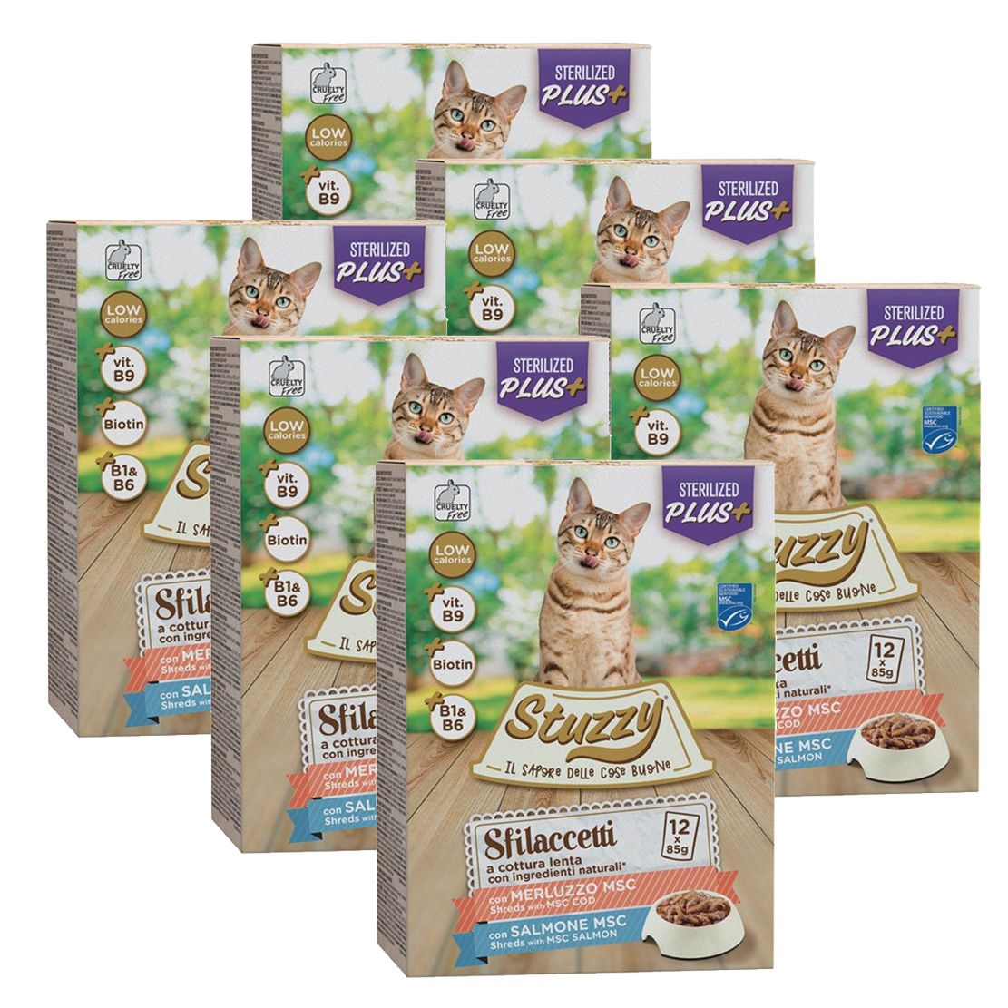 Stuzzy Cat Shreds MULTIPACK Sterilized komadići mesa od bakalara i lososa 6 x (12 x 85 g)