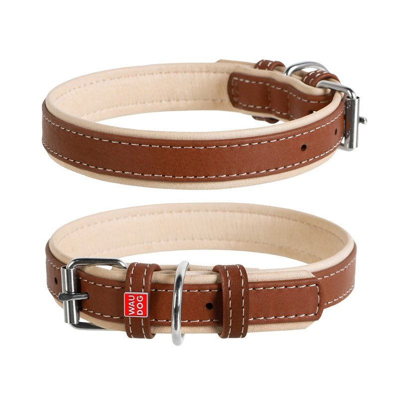 Kožni ovratnik Soft za psa 30 - 39 cm, 20 mm smeđe - bež boje