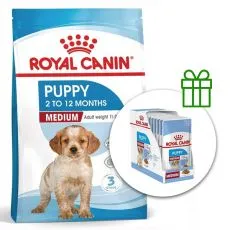 ROYAL CANIN Medium Puppy suho krmivo za &scaron;tence srednjih pasmina do 12 mjeseci 15 kg + 10 vrećica GRATIS