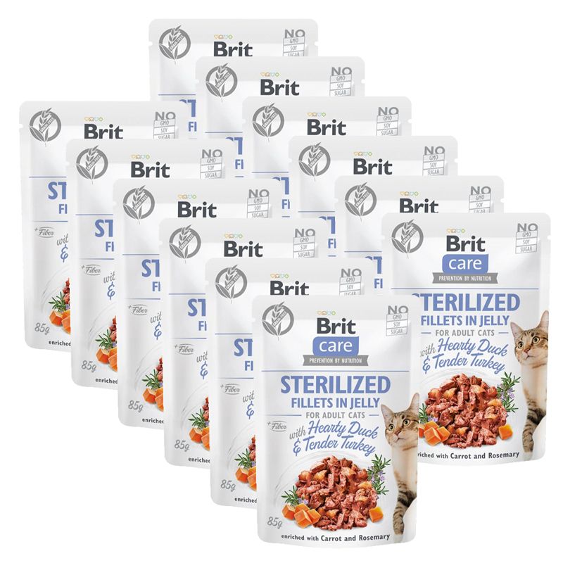 Brit Care Cat Sterilized Fillets in Jelly with Hearty Duck & Tender Turkey 12 x 85 g